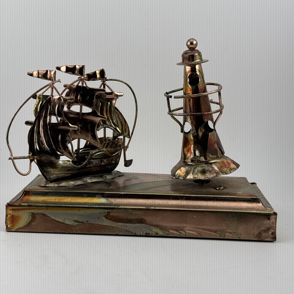 VTG Chinese Craftsmen Copper Music Box Ship Lighthouse It's A Small‎ World Works